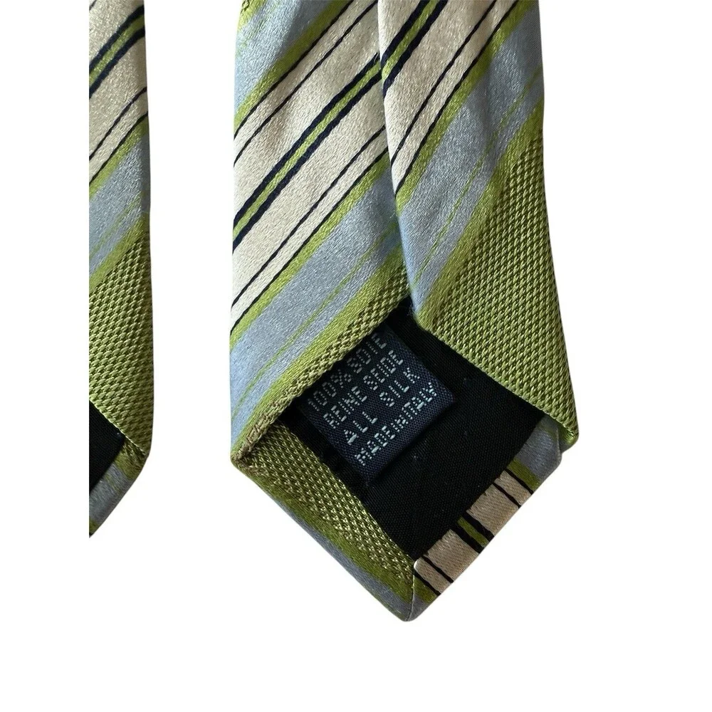 Massimo Bizzocchi Tie Mens Green‎ Blue Striped All Silk Made In Italy Classic